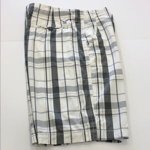 American Eagle Plaid Longboard Shorts | Men’s 32/34 | Gray/White 100% Cotton
